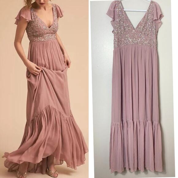 NWT BHLDN DAPHNE SEQUIN BEADED TIERED MAXI GOWN COTTAGECORE RUFFLE - Picture 1 of 15